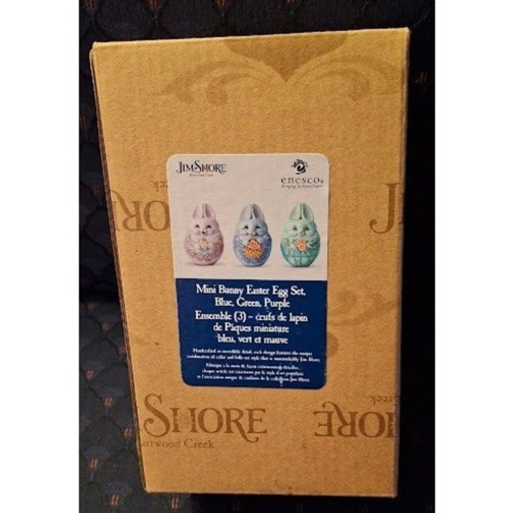 Jim Shore Heartwood Creek Mini Bunny Easter Egg Set 6006519 Blue Green Purple 3P - Picture 2 of 3